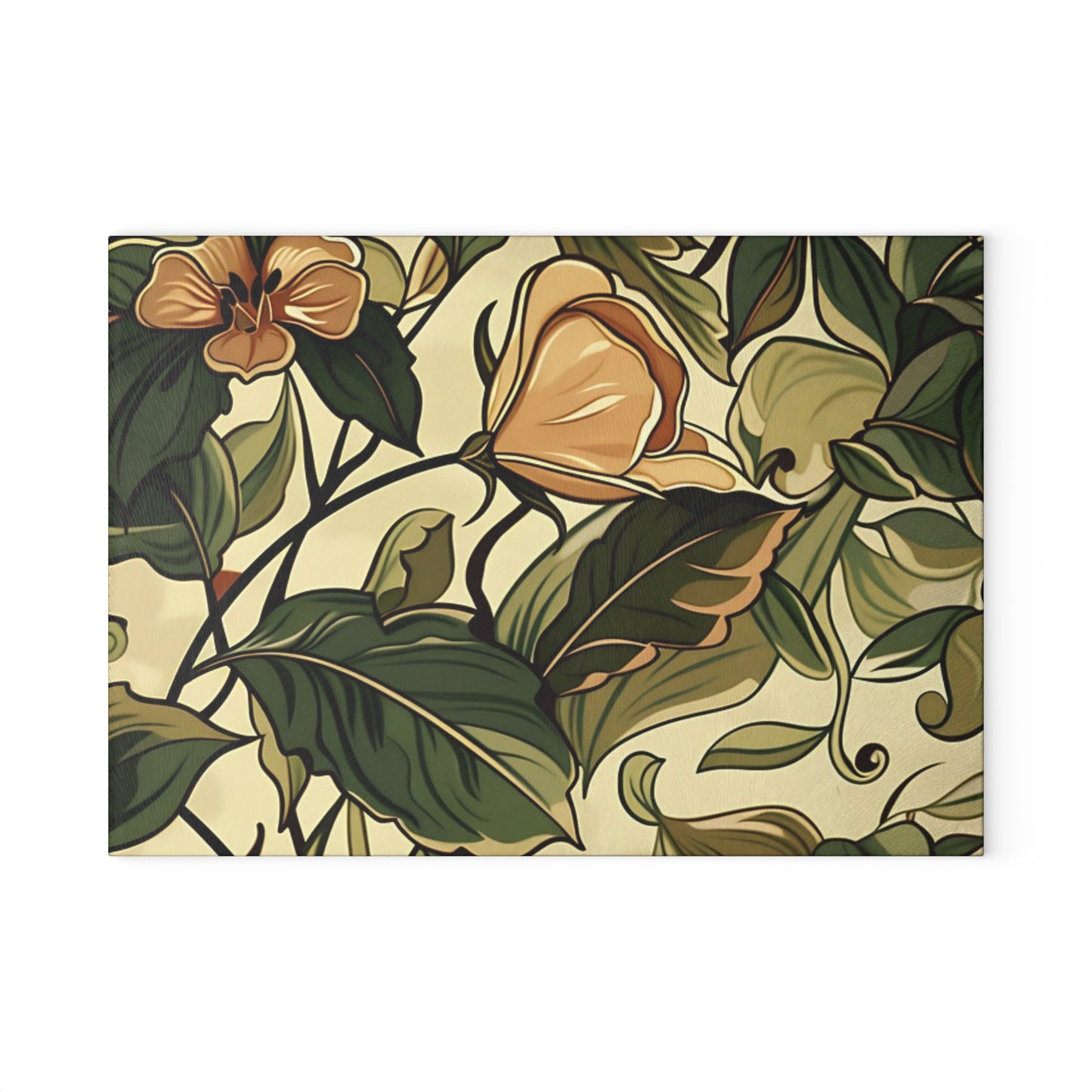 Floral Vine Glass Cutting Board — Vintage Botanical Design
