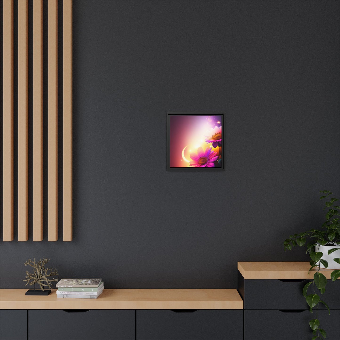 Framed Floral Canvas Art — Pink Daisies Sunset Wall Print