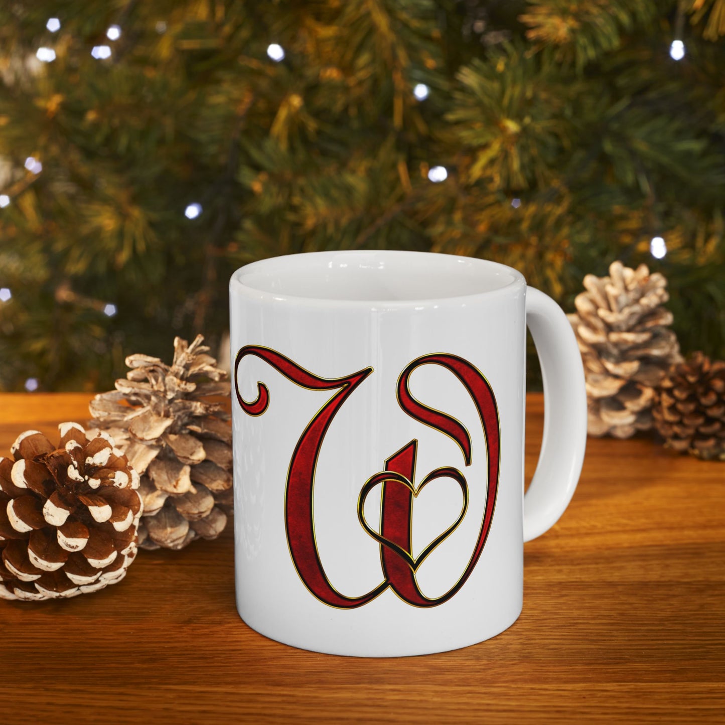 Monogram Script Ceramic Mug – Elegant Red Lettering (11oz & 15oz)