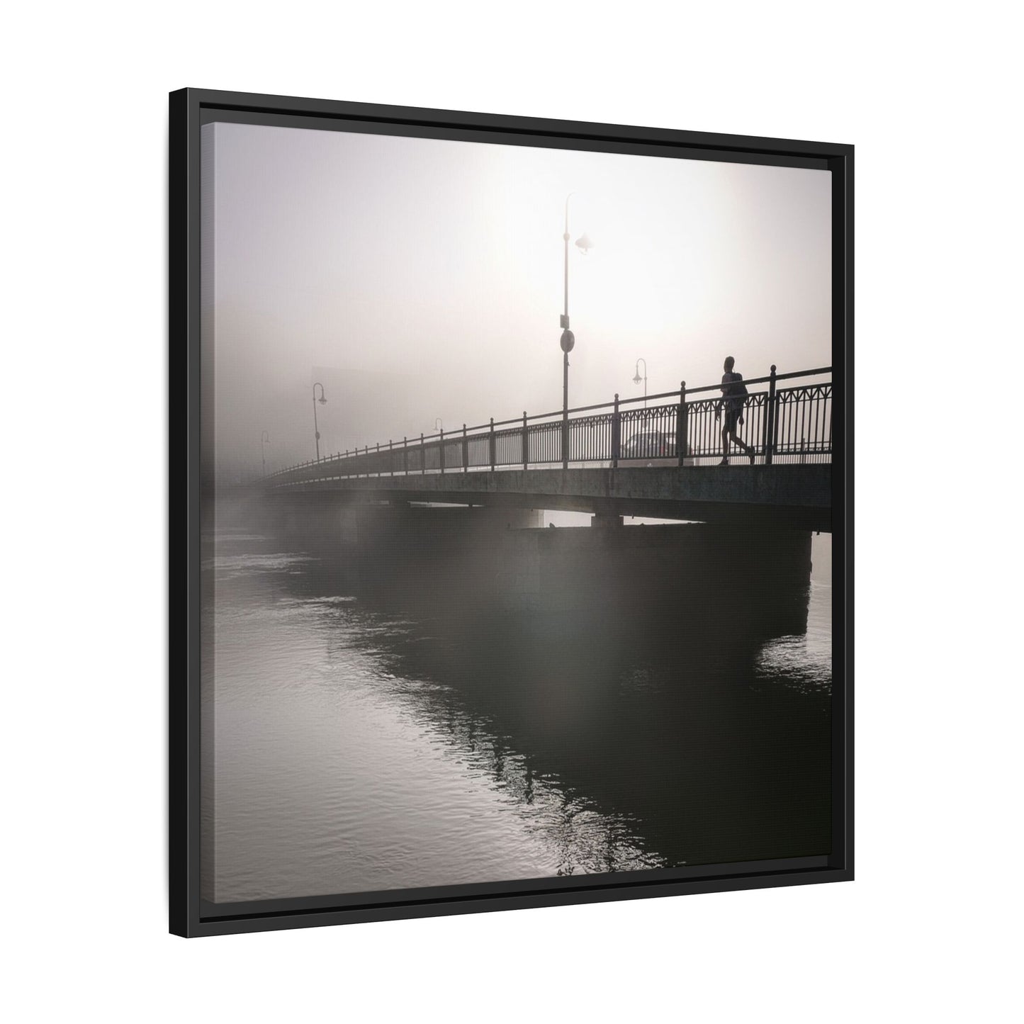 Framed Matte Canvas - Foggy Bridge Black & White Photography