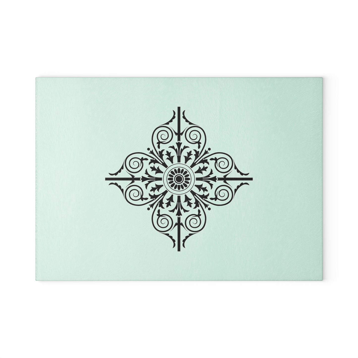 Mint Floral Medallion Glass Cutting Board — Decorative Kitchen Prep Board