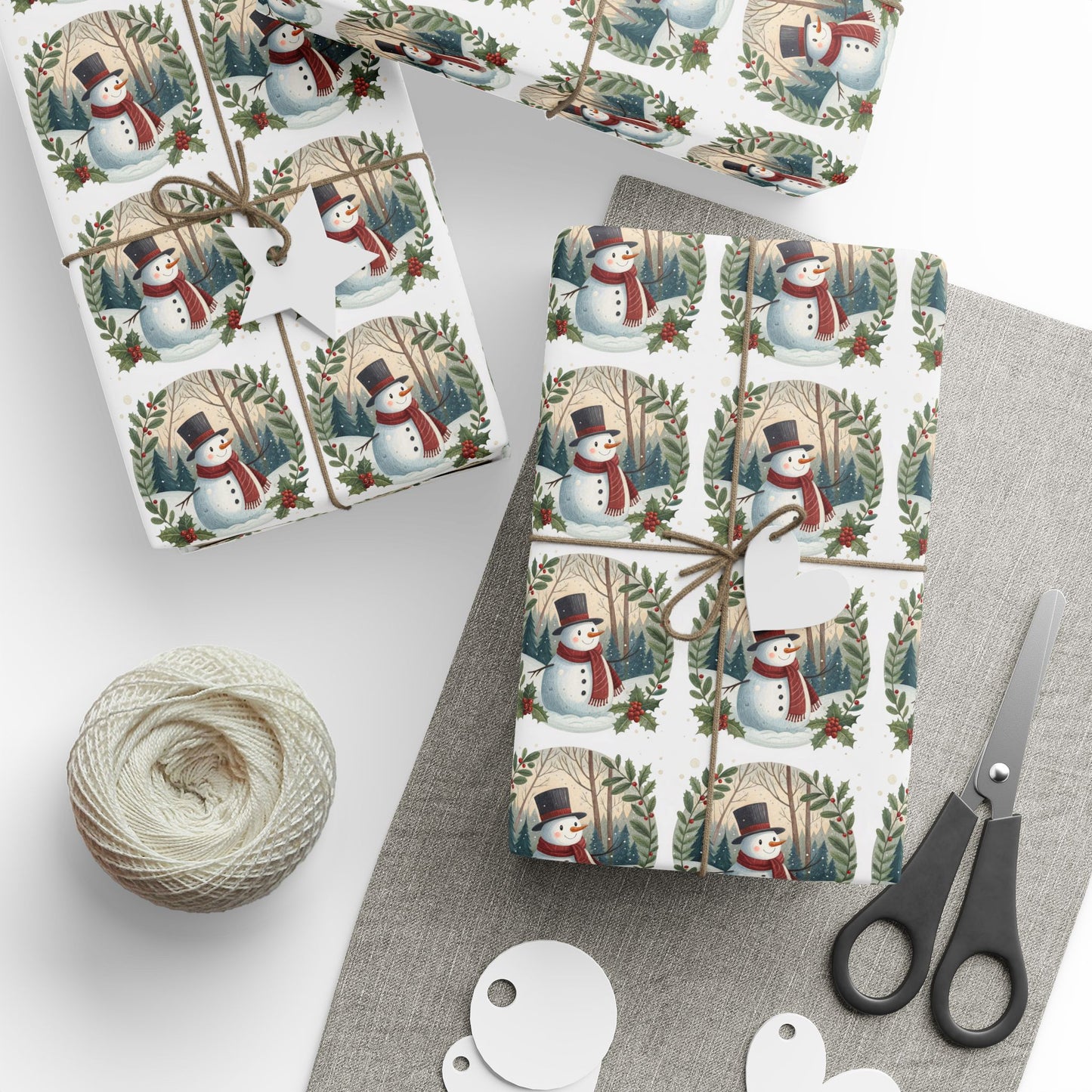 Snowman Wreath Christmas Wrapping Paper Roll — Festive Holiday Gift Wrap