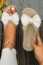 White Stitched Bow Decor Straw Woven Flip Flop Sandals