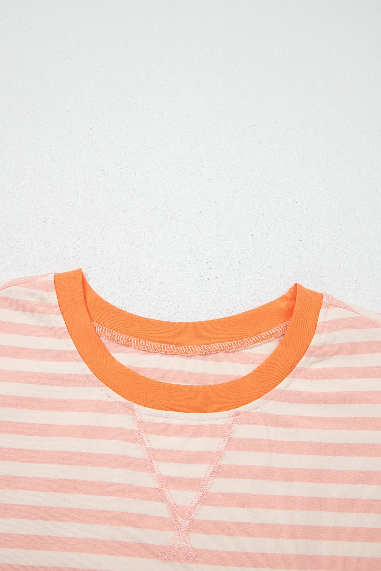 Stripe Contrast Neck Loose Tee and Drawstring Shorts Set