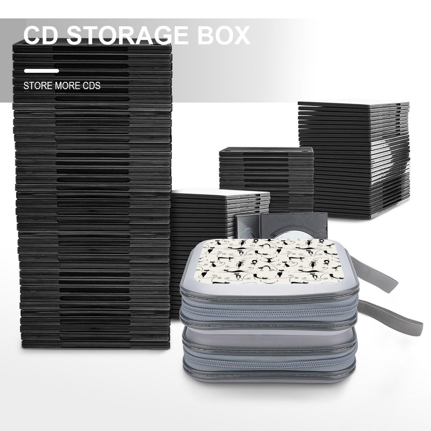 Portable Zipper Disc Storage Case for Car Home Travel - Cats