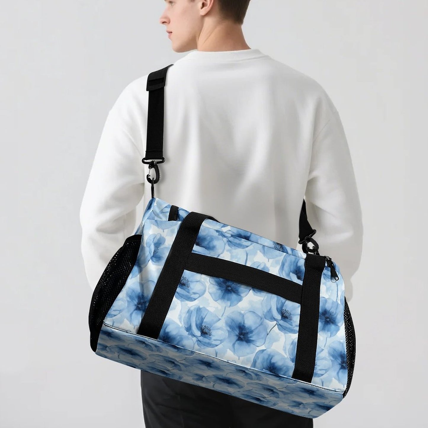 Travel Duffel Bag Blue Flowers