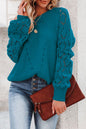 Blue Hollow-out Puffy Sleeve Knit Sweater