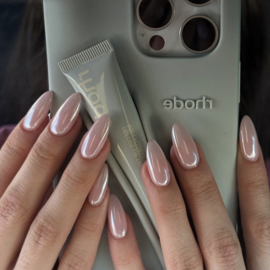 Simple bare powder solid color coating flash almond press-on nails