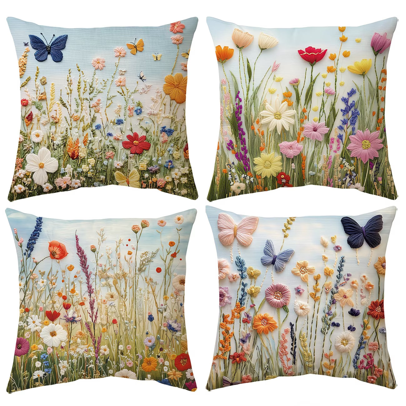 FLASH DEAL - Get them while they last. Set Of 4, Short Plush Butterfly Floral Throw Pillow Covers