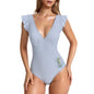 Women's Ruffled Sleeve One Piece Swimsuit Light Blue