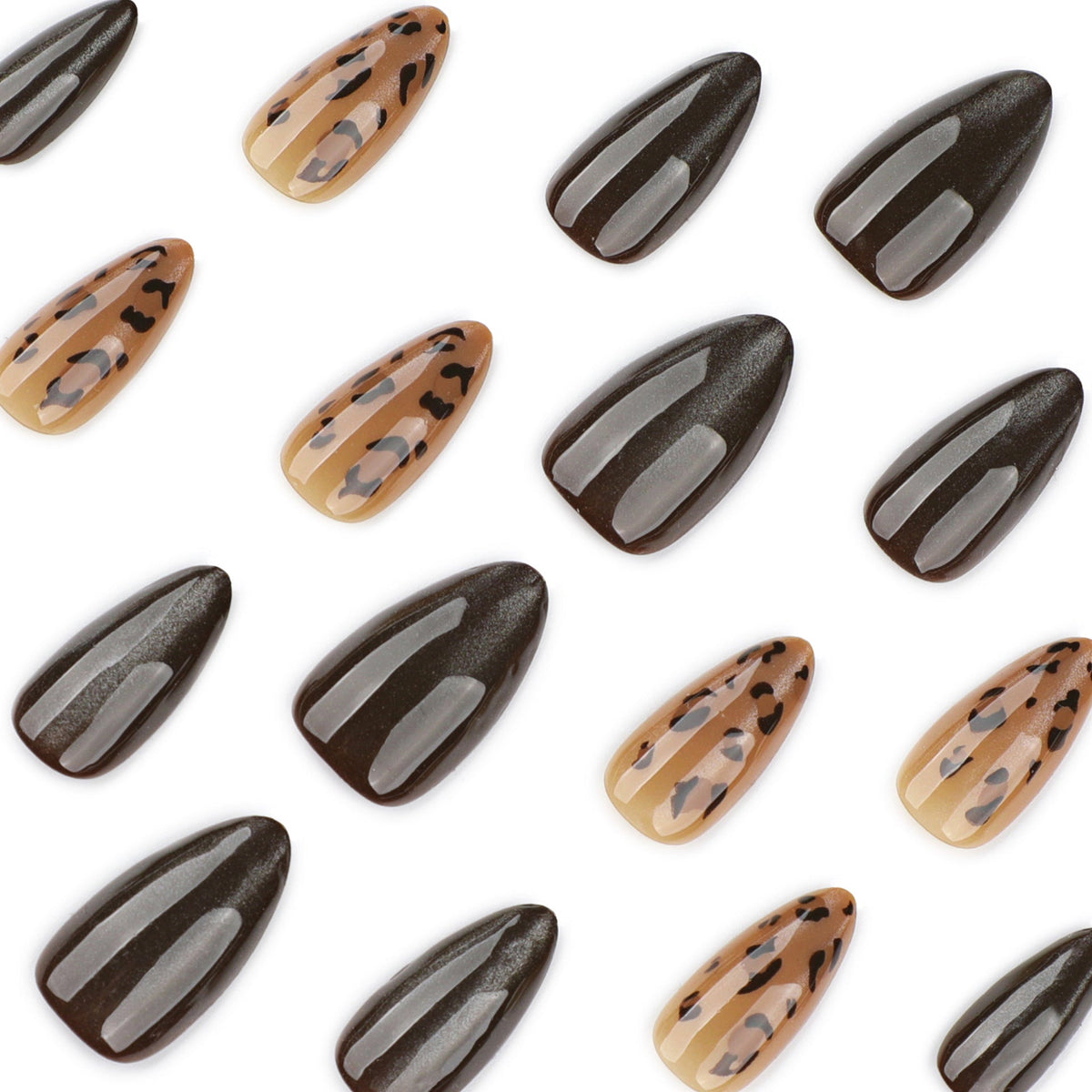 Brown Leopard Gradient Almond Nails With Glossy Finish – Image 3