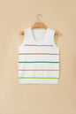 White Stripe Round Neck Knitted Sweater Tank