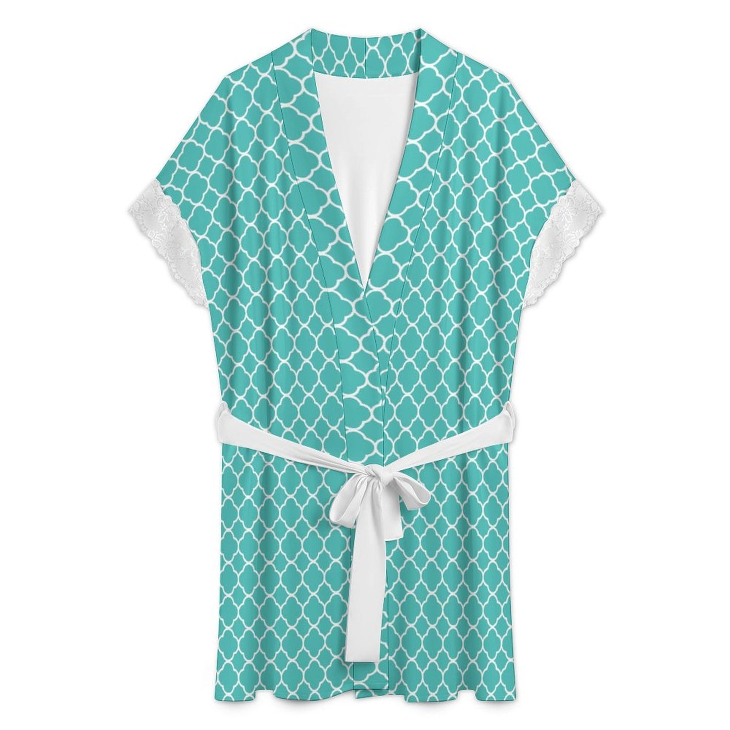 Lace Trimmed Short-Sleeve Robe