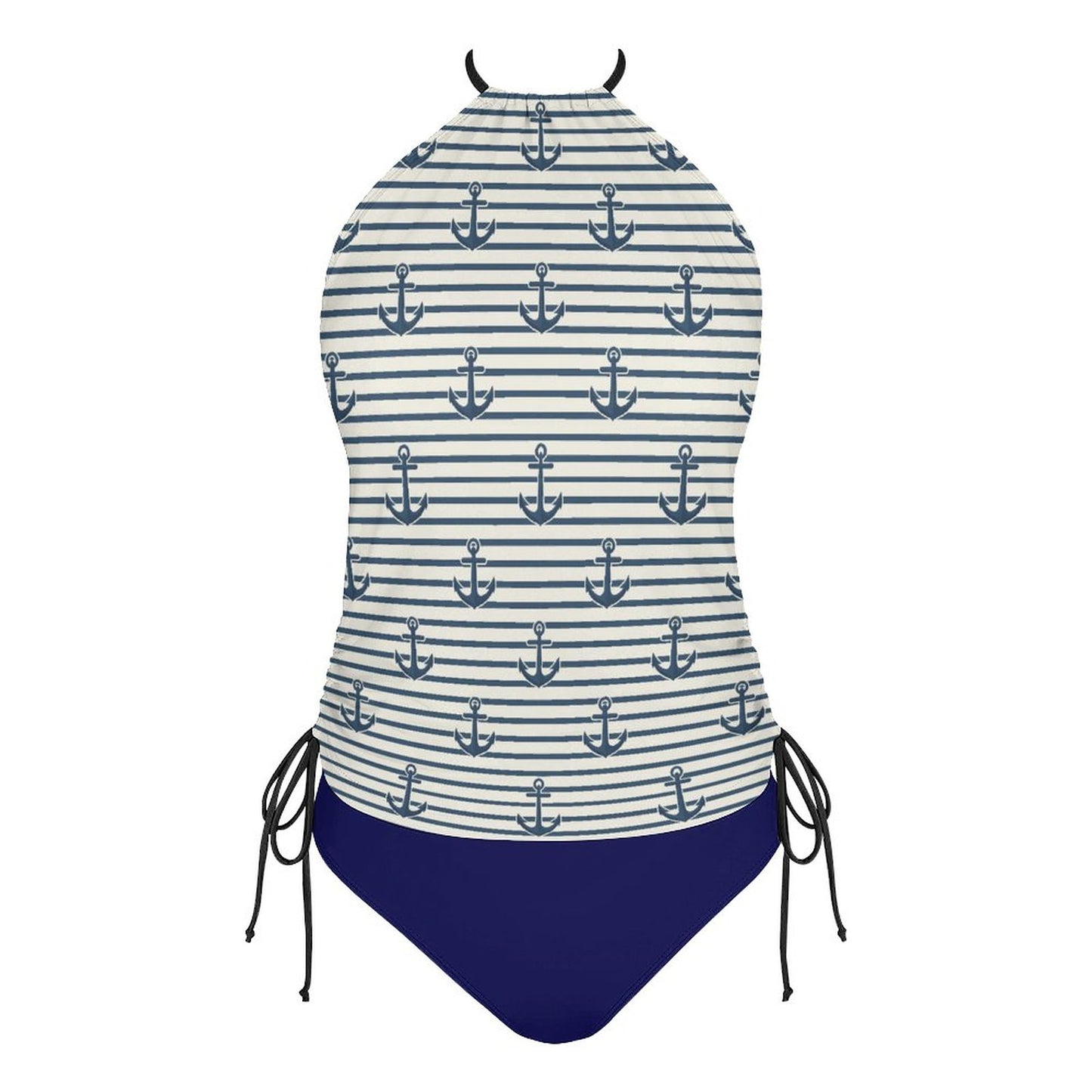2-Piece Women's Tankini Set with High Neck Halter Top Marine Anchor
