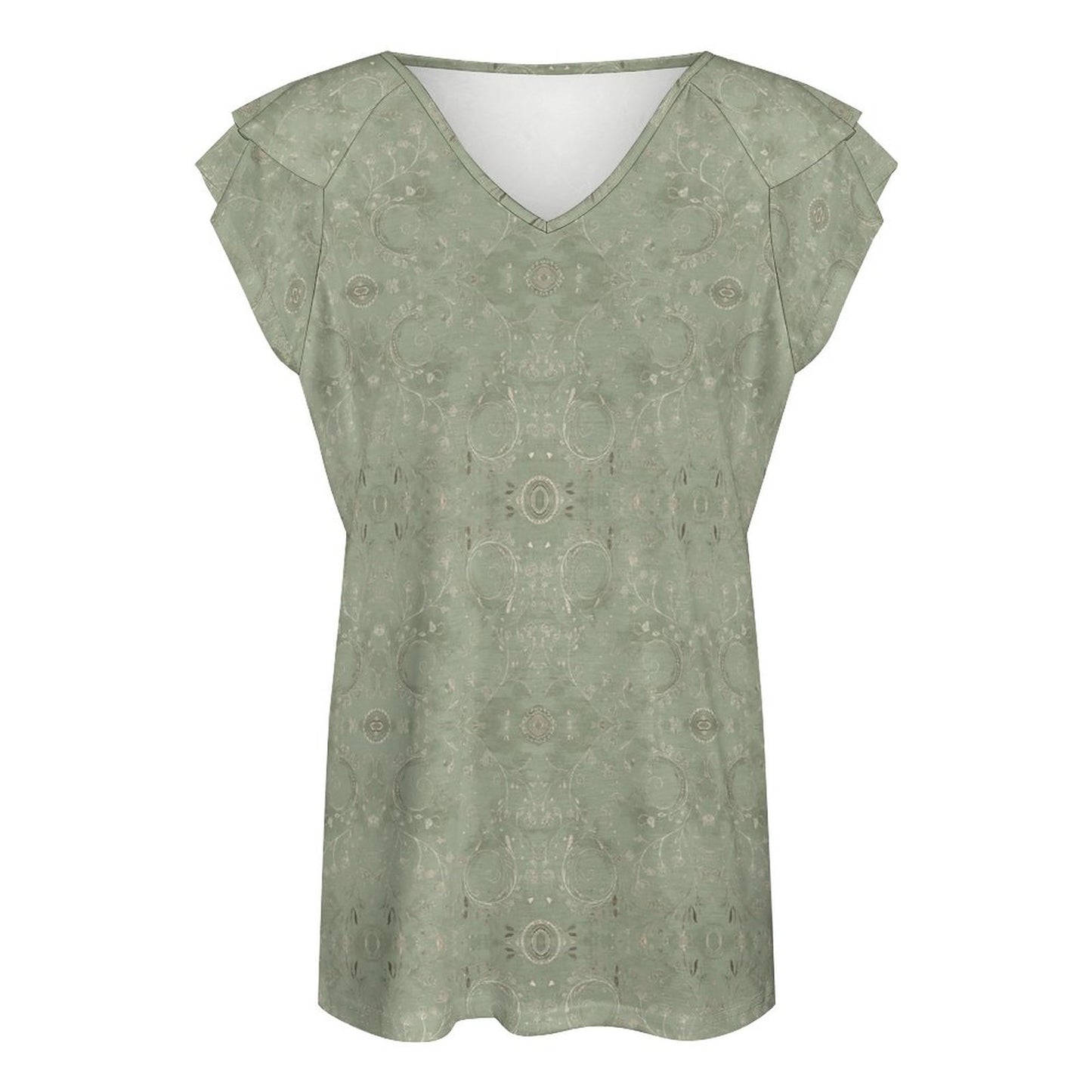 Cooling Polyester Ruffle V-Neck T-Shirt