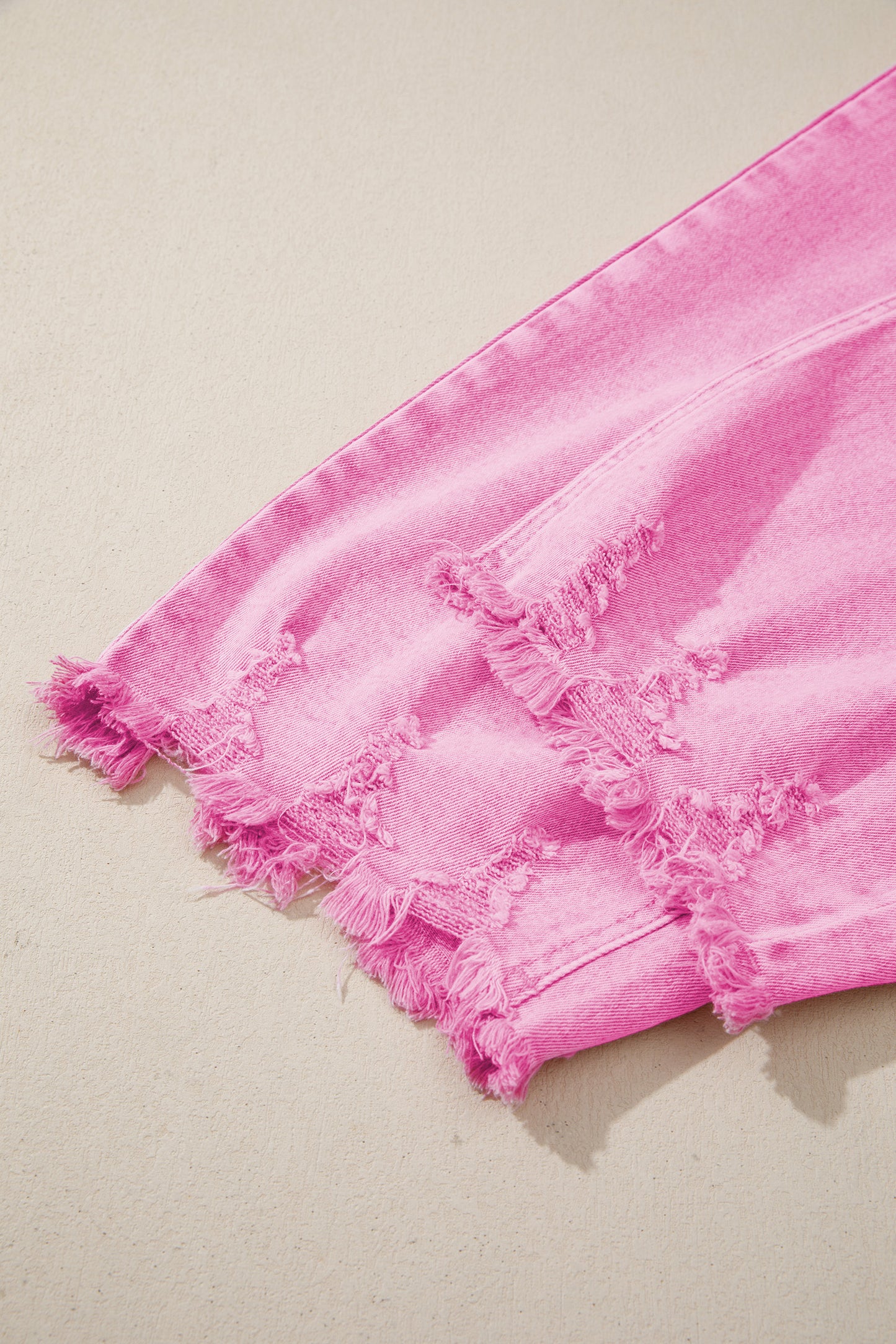 Pink Acid Wash High Waist Uneven Raw Hem Shift Jeans