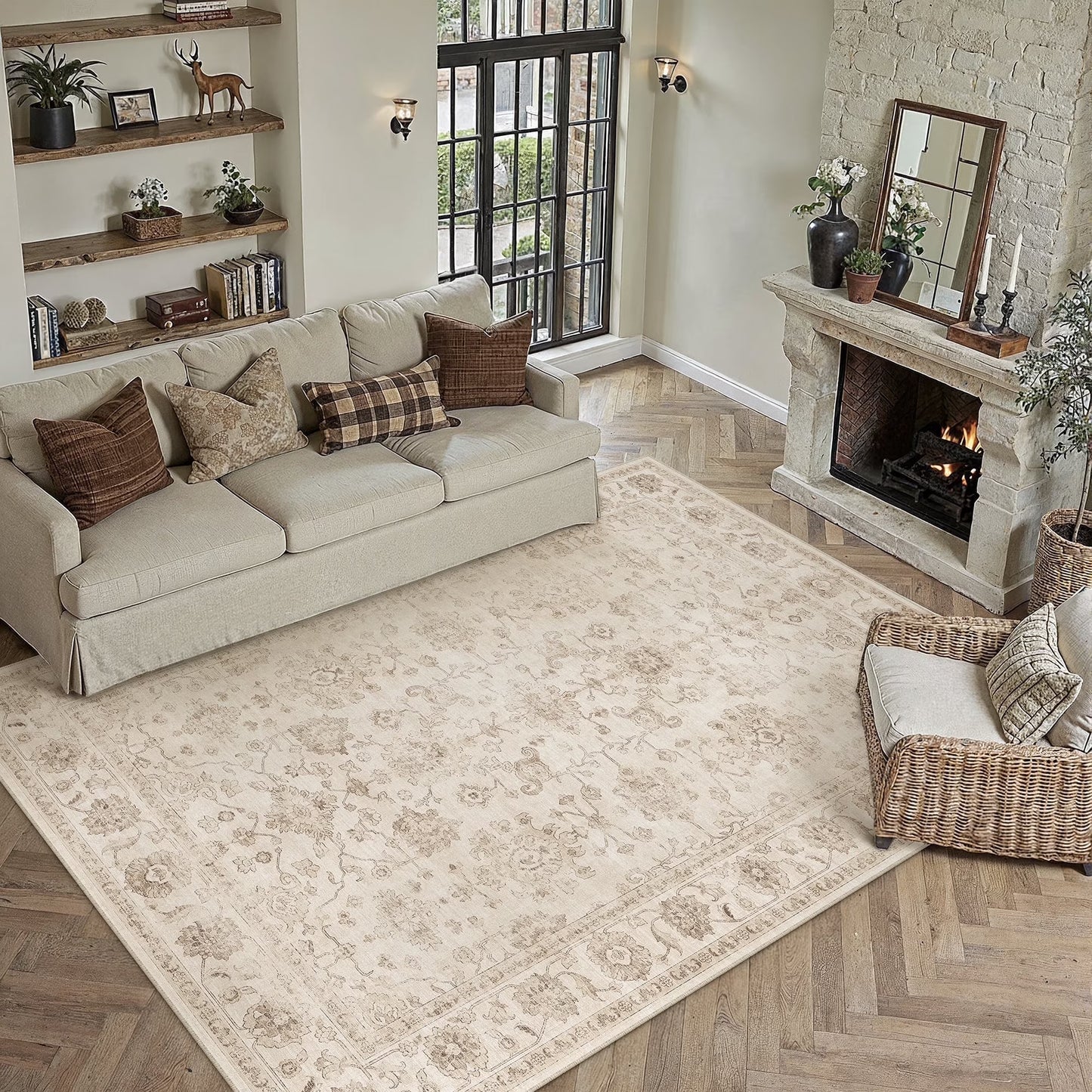 BERTHMEER 8'x10' Area Rugs for Living Room Vintage Beige Carpets