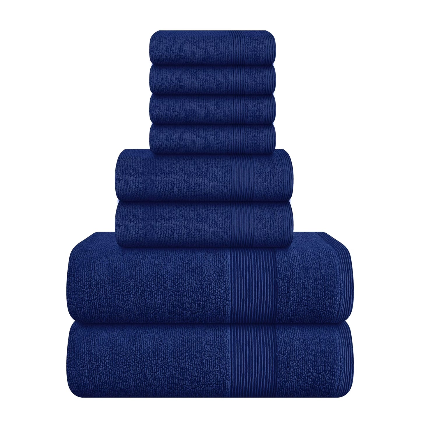 MALLONI HOME 8 Piece Towel Set 100% Ring Spun Cotton, 2 Bath Towels 27x54, 2 Hand Towels 16x28 and 4 Washcloths 13x13 - Ultra Soft Highly Absorbent Machine Washable Hotel Spa Quality - Navy Blue