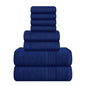 MALLONI HOME 8 Piece Towel Set 100% Ring Spun Cotton, 2 Bath Towels 27x54, 2 Hand Towels 16x28 and 4 Washcloths 13x13 - Ultra Soft Highly Absorbent Machine Washable Hotel Spa Quality - Navy Blue