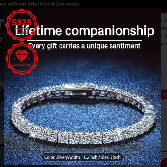 Elegant S925 Silver Moissanite Tennis Bracelet 7 1/4 inches