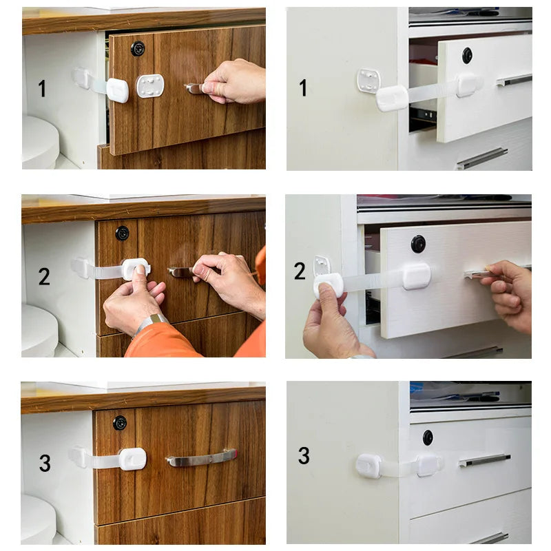 Baby Safety Lock Drawer Child Safety Cabinet Locks Adhesive Cabinet Drawer Door Latches Baby Safe Straps