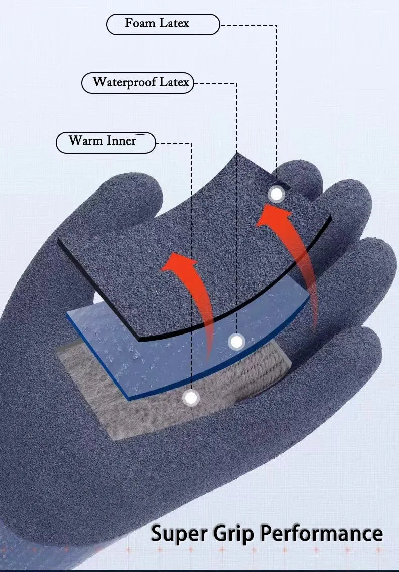 1Pair Winter Thermal Gloves Waterproof Work Safety Glove Anti-Slip Grip Rubber Garden Gloves For Worker Builder Hands Protection