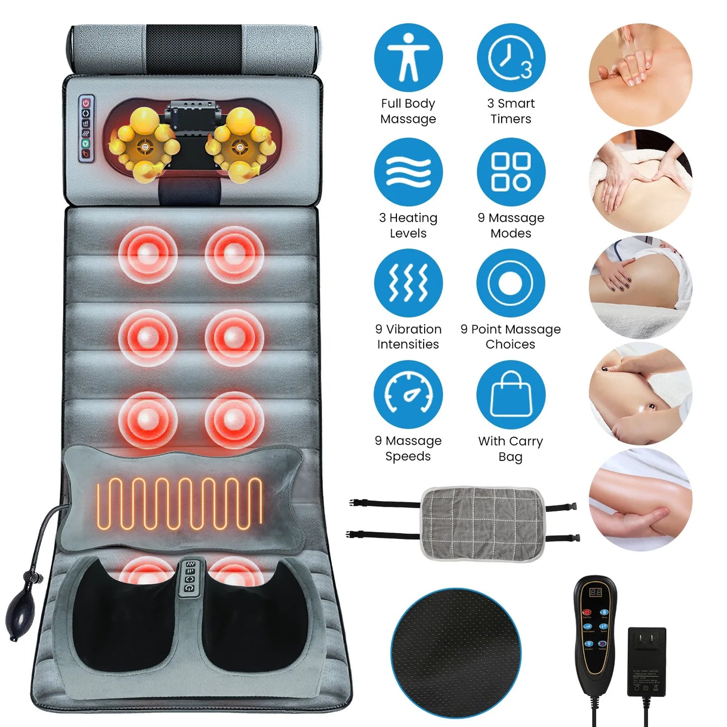 Electric Massage Mattress Vibrating Heating Infrared Massager Cushion For Neck Back Foot Full Body Pain Stress Relief Body Relax