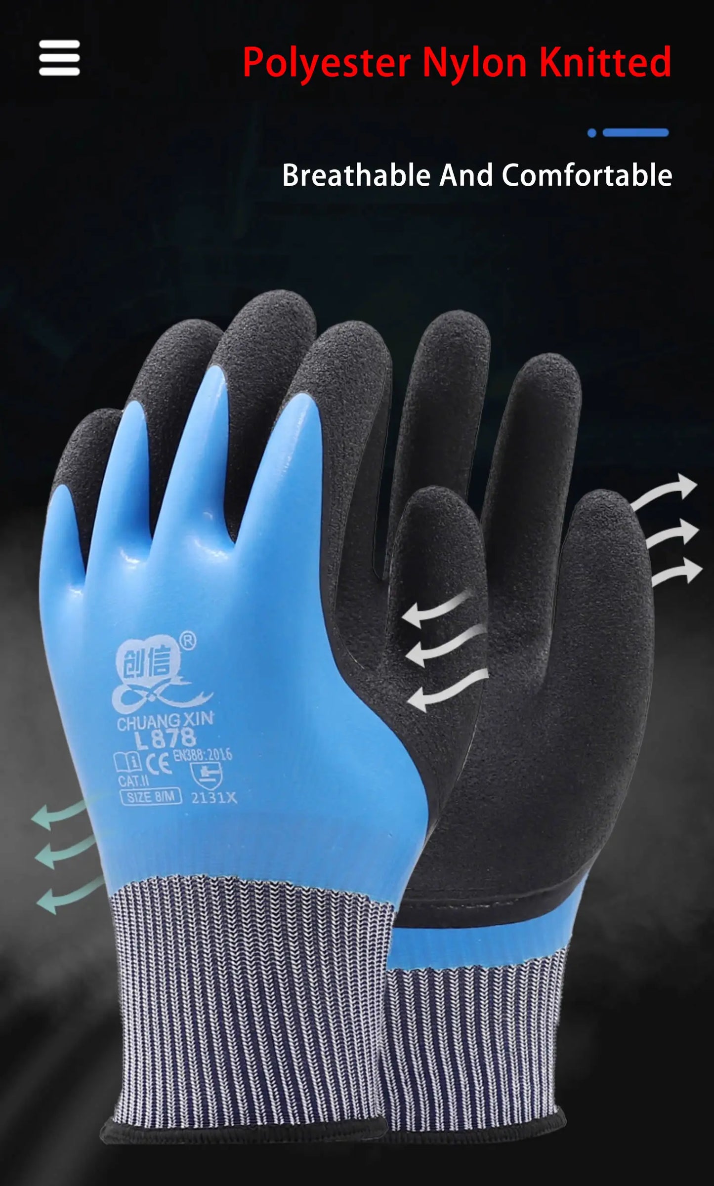 1Pair Winter Thermal Gloves Waterproof Work Safety Glove Anti-Slip Grip Rubber Garden Gloves For Worker Builder Hands Protection