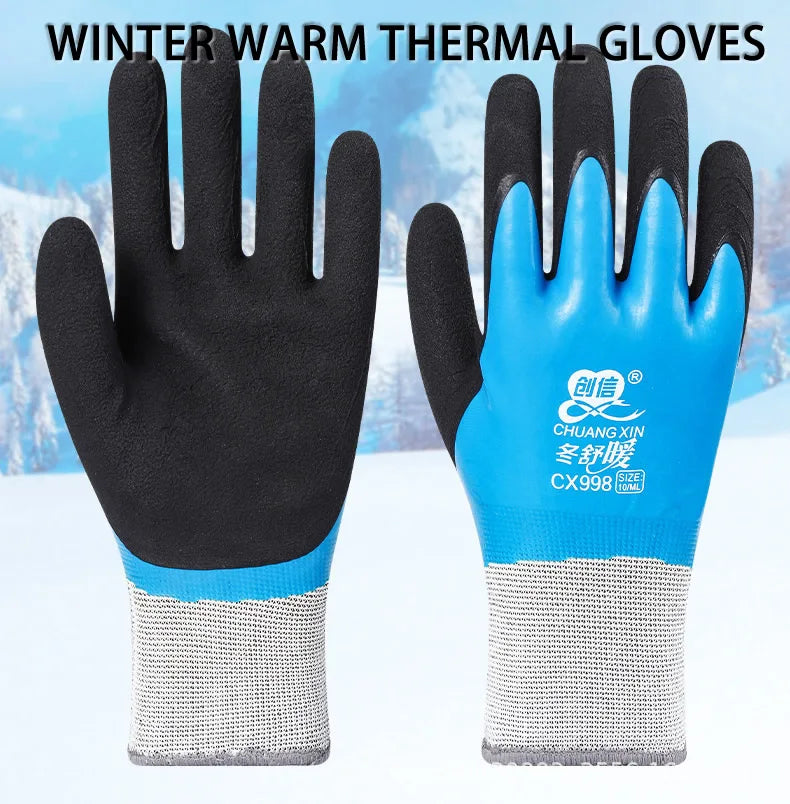 1Pair Winter Thermal Gloves Waterproof Work Safety Glove Anti-Slip Grip Rubber Garden Gloves For Worker Builder Hands Protection
