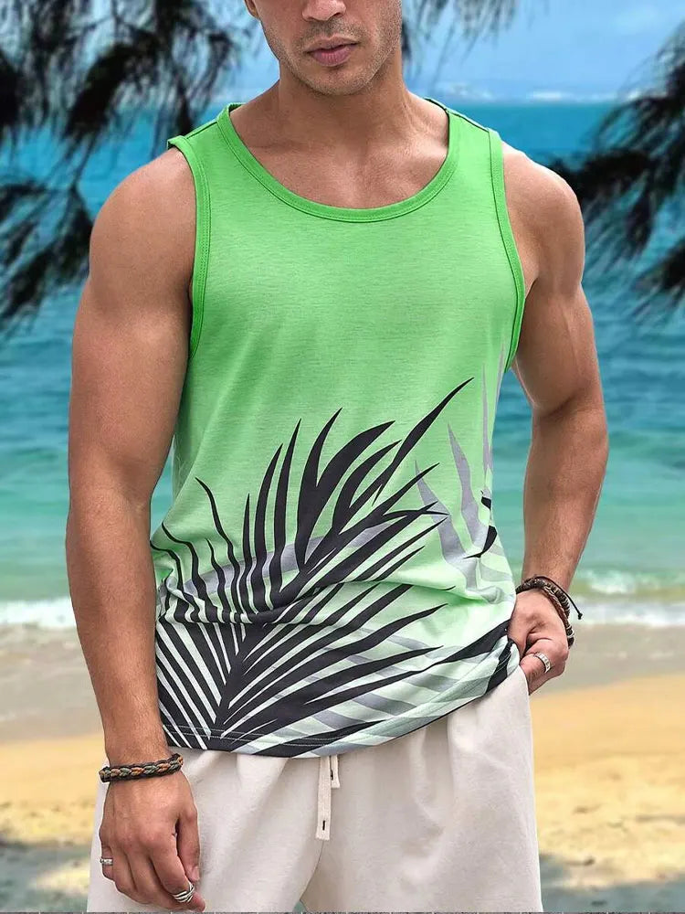 Summer New Casual 3D Printed Men's Sleeveless T-Shirt Hawaiian Style Men's Fashionable Round Neck Vest Outdoor Beach Men's Vest2