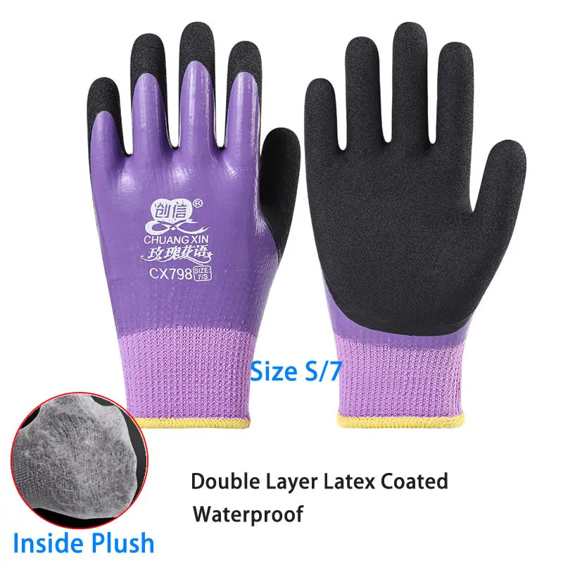 1Pair Winter Thermal Gloves Waterproof Work Safety Glove Anti-Slip Grip Rubber Garden Gloves For Worker Builder Hands Protection