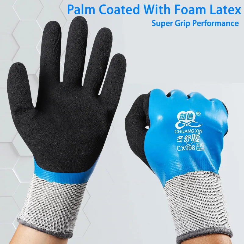 1Pair Winter Thermal Gloves Waterproof Work Safety Glove Anti-Slip Grip Rubber Garden Gloves For Worker Builder Hands Protection