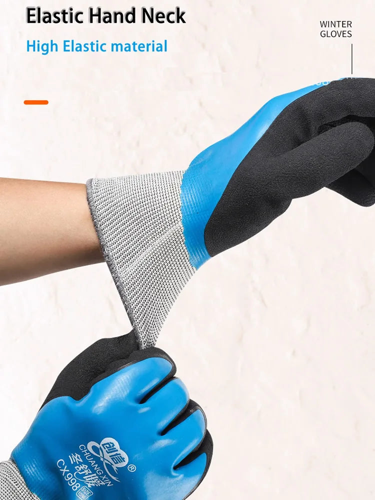 1Pair Winter Thermal Gloves Waterproof Work Safety Glove Anti-Slip Grip Rubber Garden Gloves For Worker Builder Hands Protection