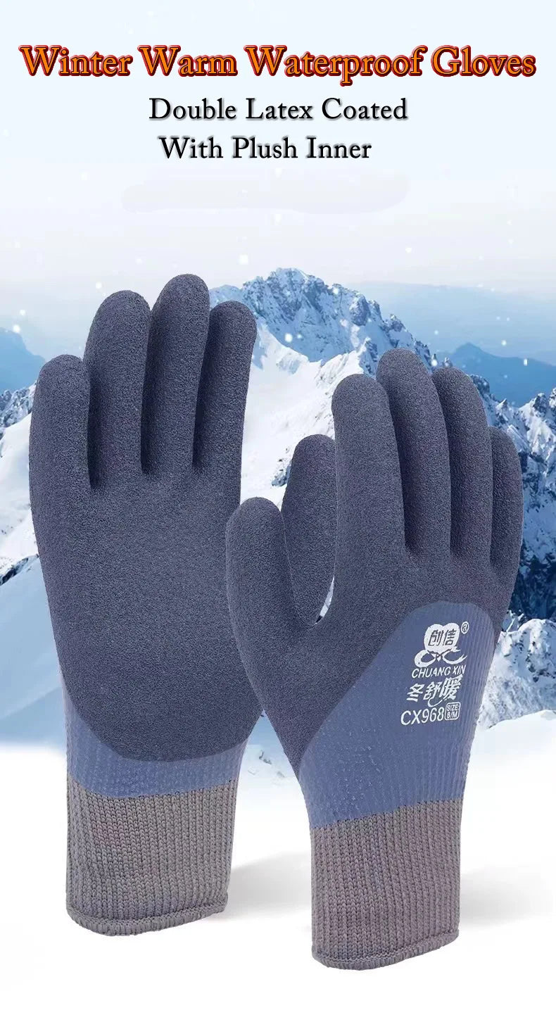 1Pair Winter Thermal Gloves Waterproof Work Safety Glove Anti-Slip Grip Rubber Garden Gloves For Worker Builder Hands Protection