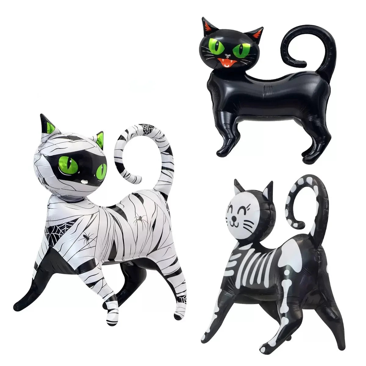 Halloween party decoration with black cat, aluminum foil balloons, 4D standing cartoon, green eyed cat, binding cloth design, Gh