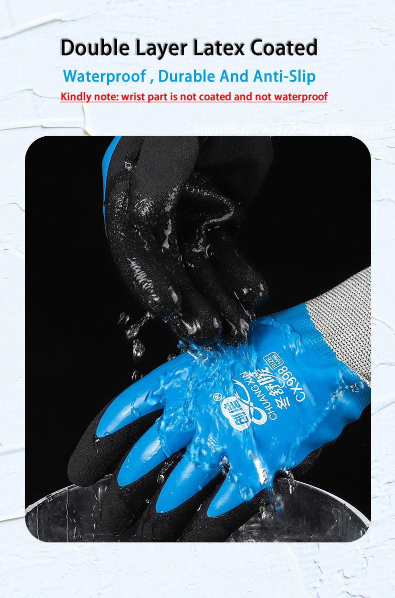 1Pair Winter Thermal Gloves Waterproof Work Safety Glove Anti-Slip Grip Rubber Garden Gloves For Worker Builder Hands Protection