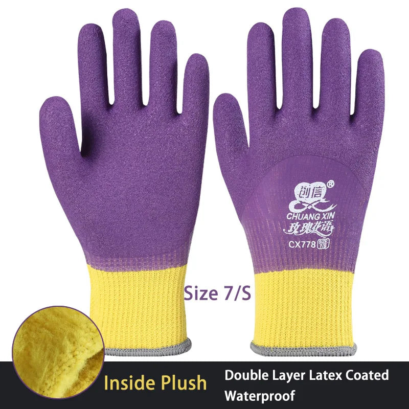 1Pair Winter Thermal Gloves Waterproof Work Safety Glove Anti-Slip Grip Rubber Garden Gloves For Worker Builder Hands Protection