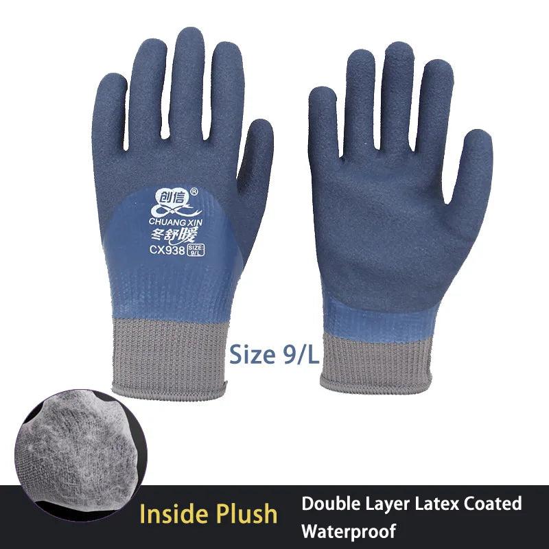 1Pair Winter Thermal Gloves Waterproof Work Safety Glove Anti-Slip Grip Rubber Garden Gloves For Worker Builder Hands Protection