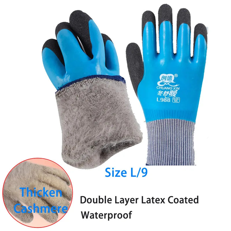 1Pair Winter Thermal Gloves Waterproof Work Safety Glove Anti-Slip Grip Rubber Garden Gloves For Worker Builder Hands Protection