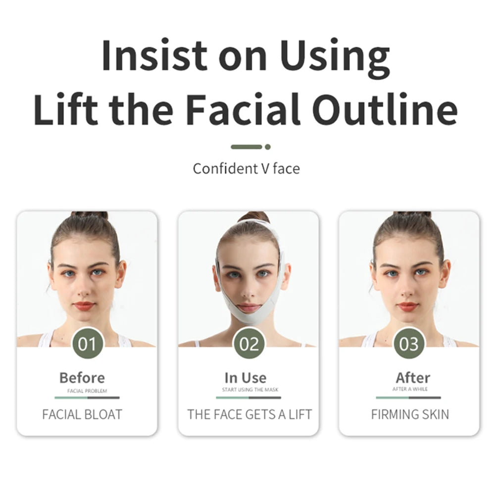 V-Lift Face Mask with Breathable Fabric, Anti-Aging Face Sculpting Band for Double Chin Reduction, Reusable Facial Lifting Strap