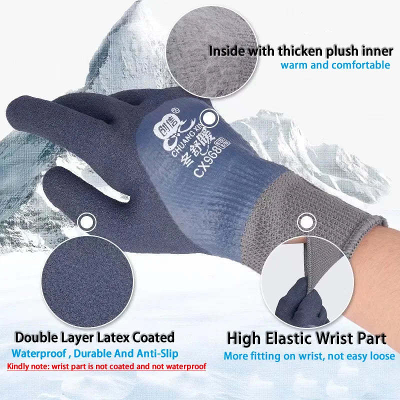 1Pair Winter Thermal Gloves Waterproof Work Safety Glove Anti-Slip Grip Rubber Garden Gloves For Worker Builder Hands Protection