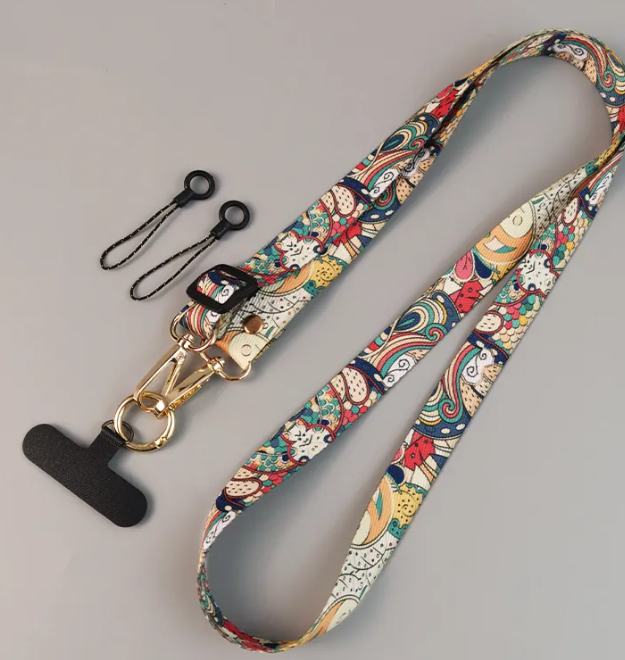 Adjustable Crossbody Phone Lanyard Neck Strap Tribal Retro Bohemian Pattern Fabric Hanging Chain With Metal Hook For Smartphone.