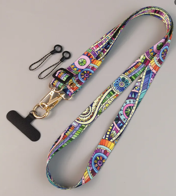 Adjustable Crossbody Phone Lanyard Neck Strap Tribal Retro Bohemian Pattern Fabric Hanging Chain With Metal Hook For Smartphone.