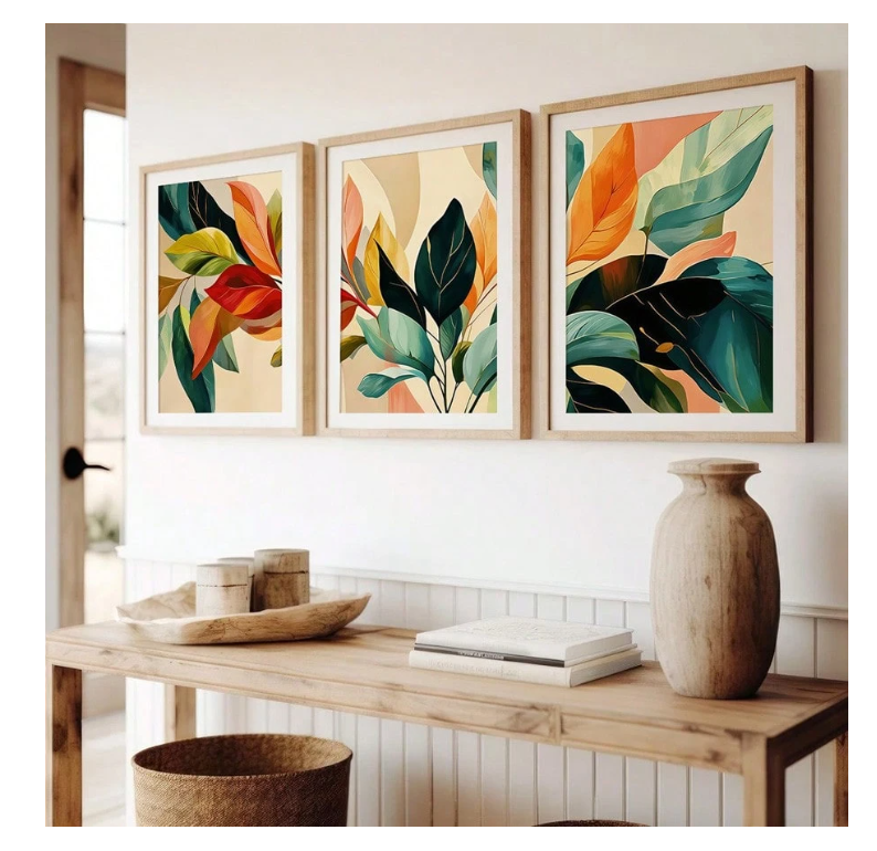 3Pcs Abstract Tropical Leaves Canvas Wall Art