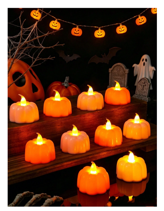 6 or 12 pc -Pumpkin Flameless LED Tea Light Candles (Battery Operated)
