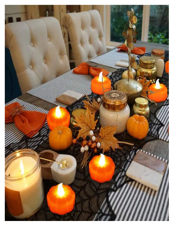 6 or 12 pc -Pumpkin Flameless LED Tea Light Candles (Battery Operated)