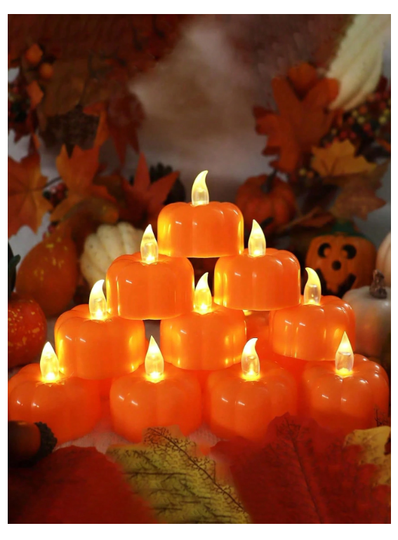 6 or 12 pc -Pumpkin Flameless LED Tea Light Candles (Battery Operated)