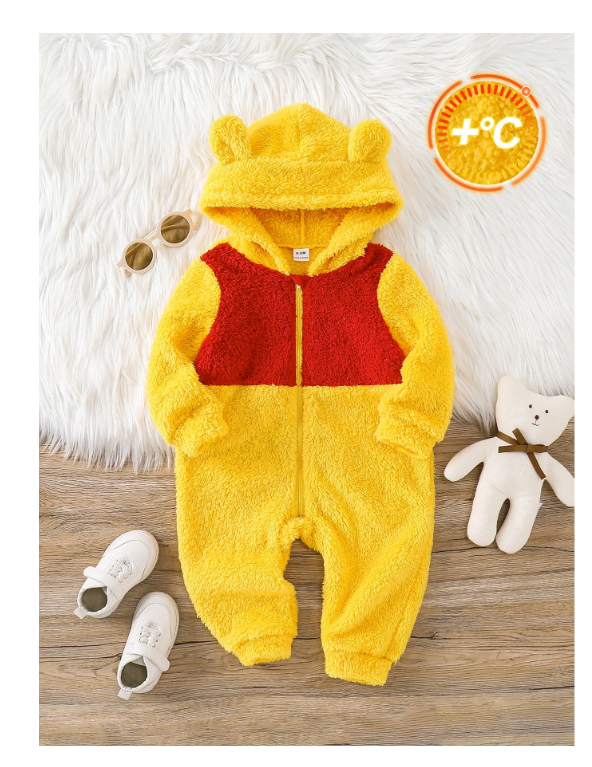 SHEIN Baby Boy Two Tone 3D Ears Design Hooded Flannel Autumn Winter Jumpsuit