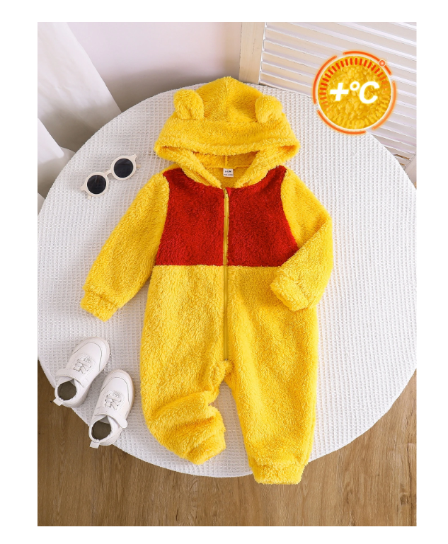 SHEIN Baby Boy Two Tone 3D Ears Design Hooded Flannel Autumn Winter Jumpsuit