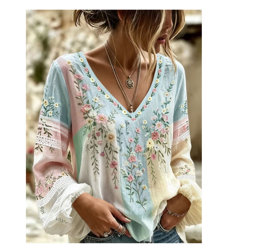 Selamara Woven Regular Fit Round Neck Long Sleeve Top